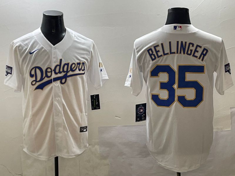 Men Los Angeles Dodgers #35 Bellinger White Gold Game 2025 Nike MLB Jersey style 5->los angeles dodgers->MLB Jersey